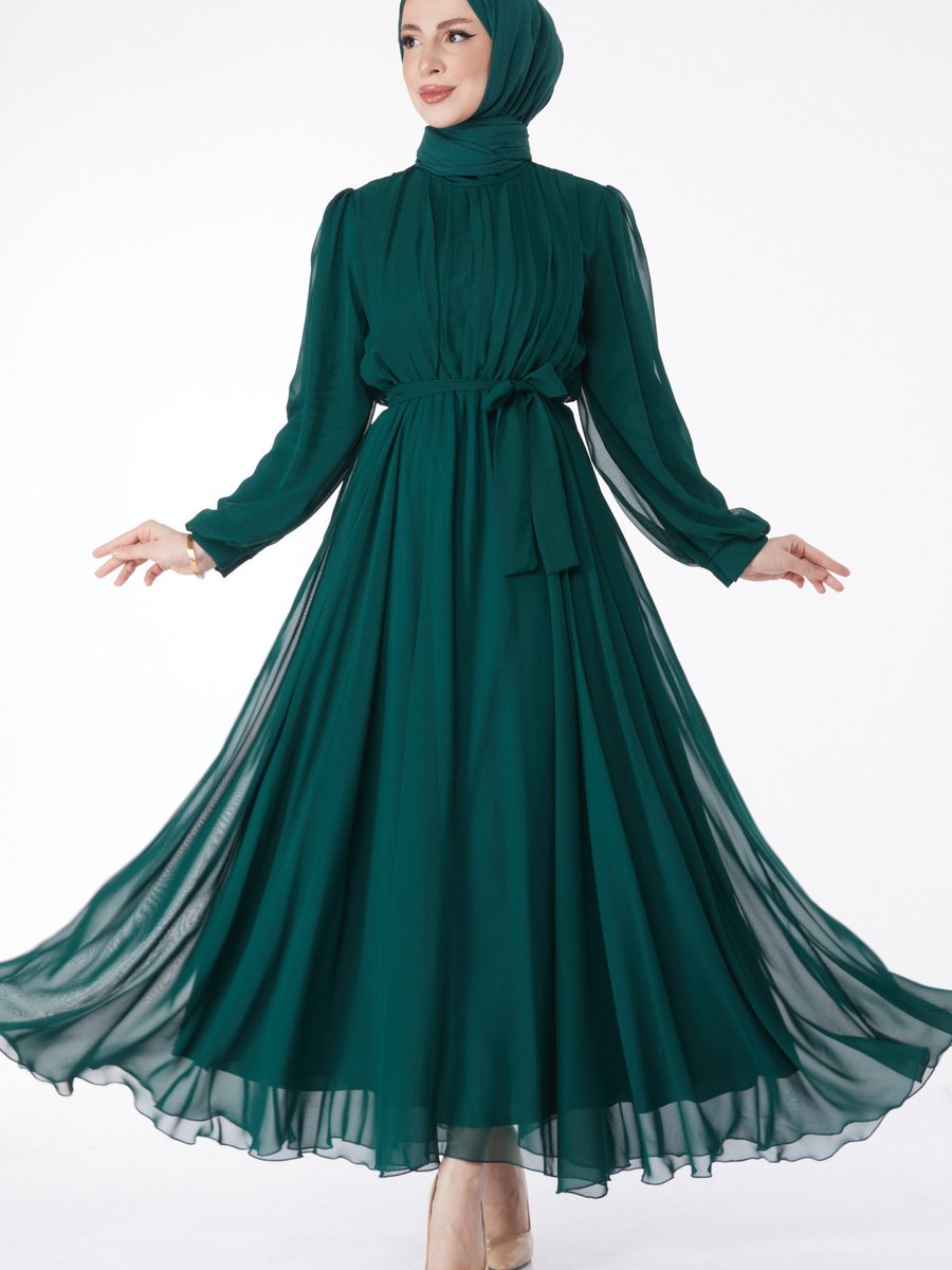 Tofisa Düz Bisiklet Yaka Zümrüt Elbise Tofisa Düz Bisiklet Yaka Zümrüt Elbise