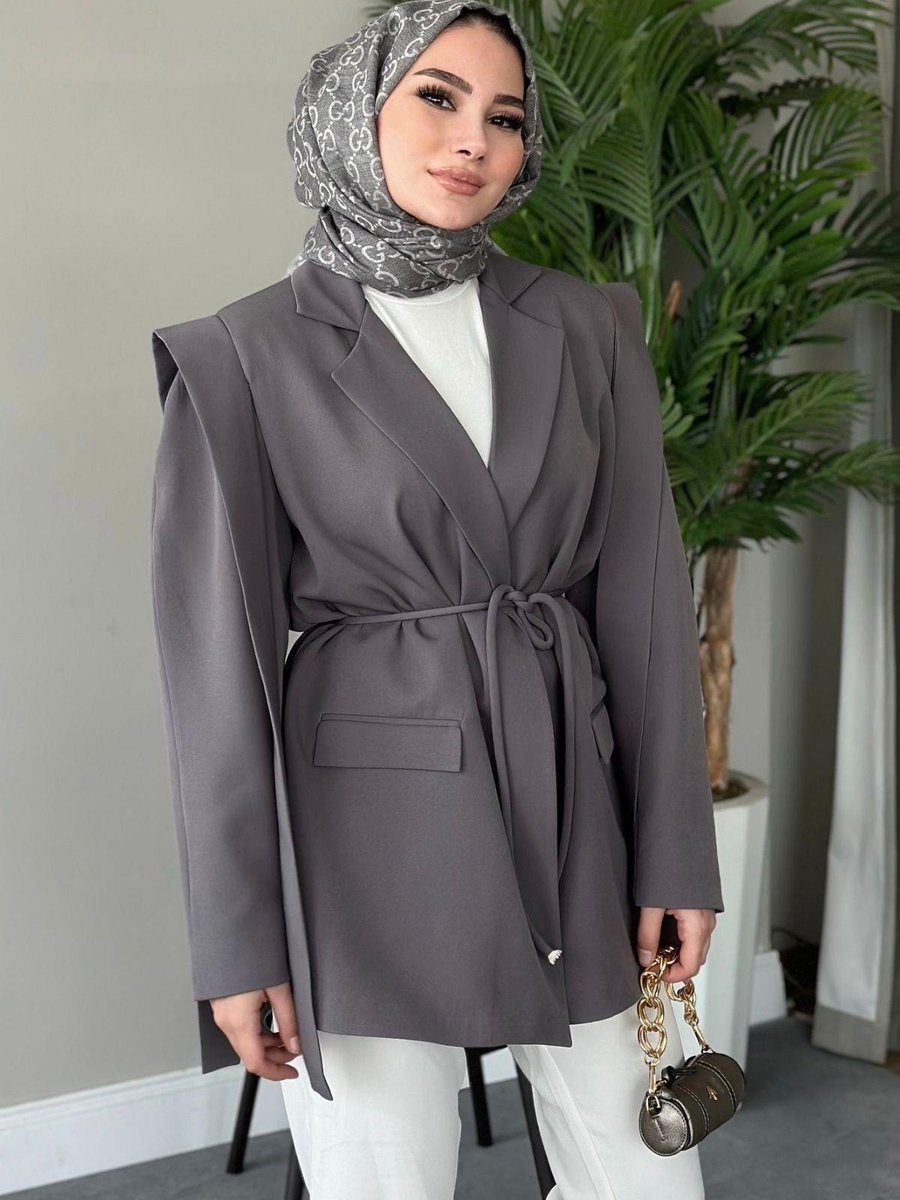 Haza Moda İpli Blazer Ceket Füme