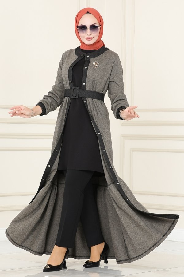 Moda Selvim Vizyon Eteği Fırfırlı Kışlık Elbise & Ferace
