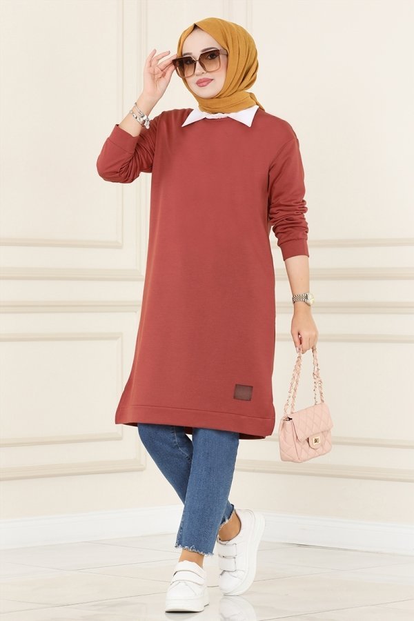 Moda Selvim Koyu Gül Kurusu Arma Detaylı Basic Tunik Moda Selvim Koyu Gül Kurusu Arma Detaylı Basic Tunik