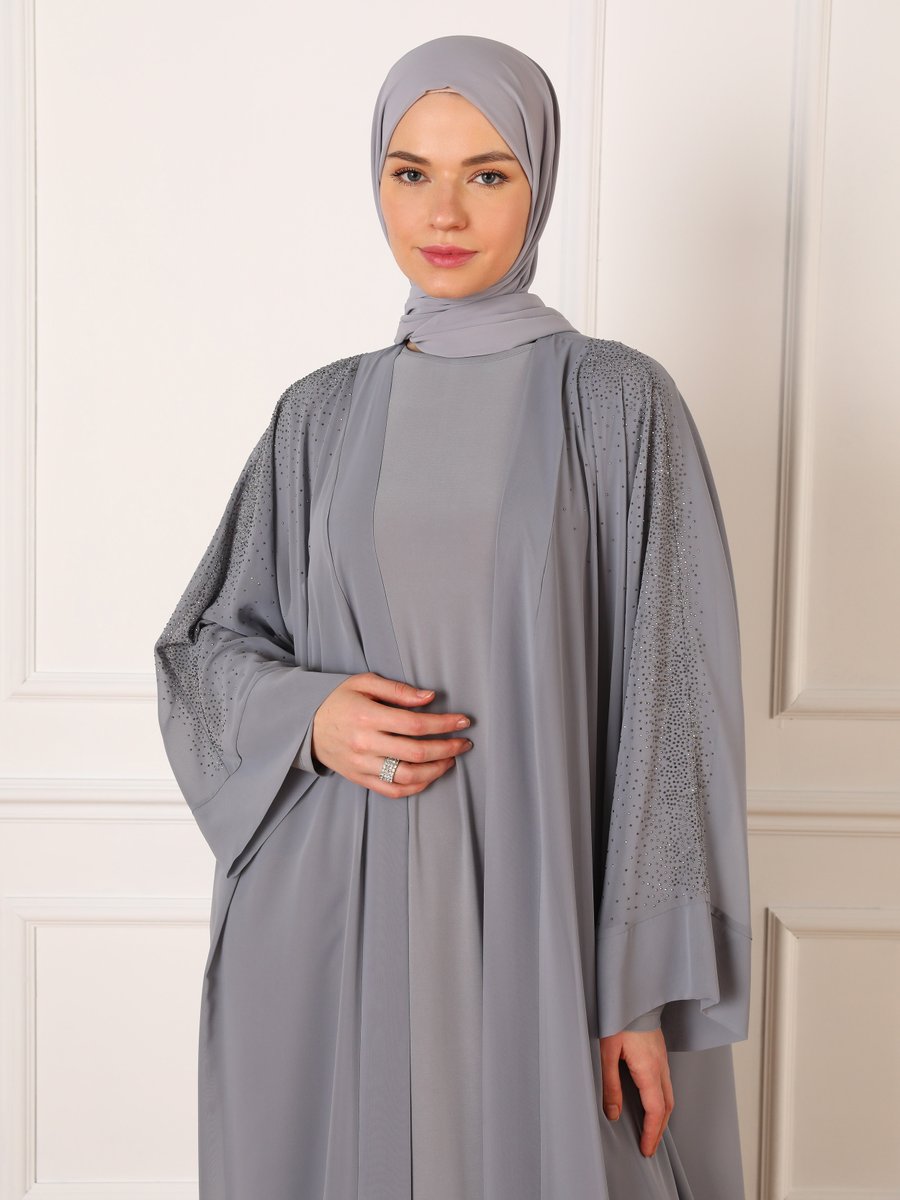 Refka Granit Taş Detaylı Ferace & Elbise Takım