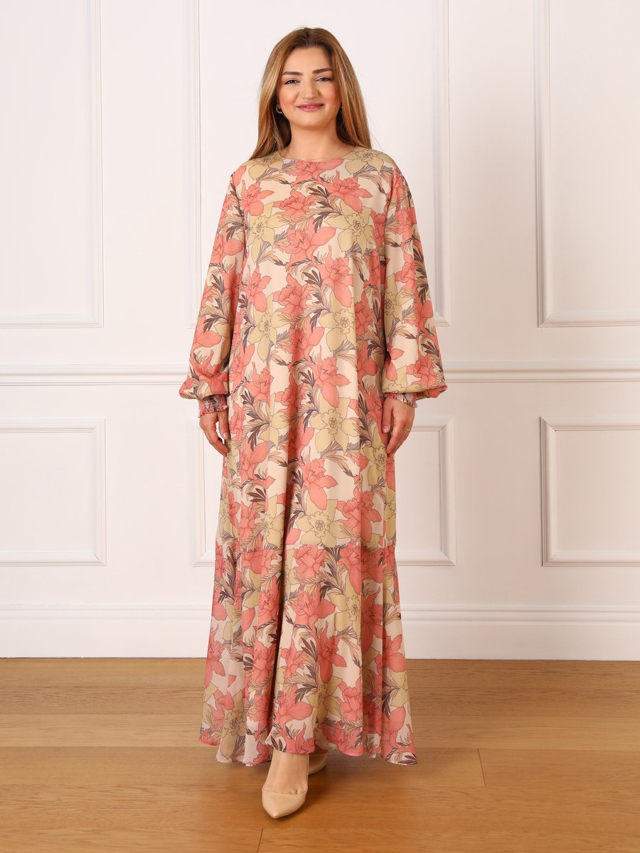Alia Somon Büyük Beden Çiçek Desenli Şifon Elbise