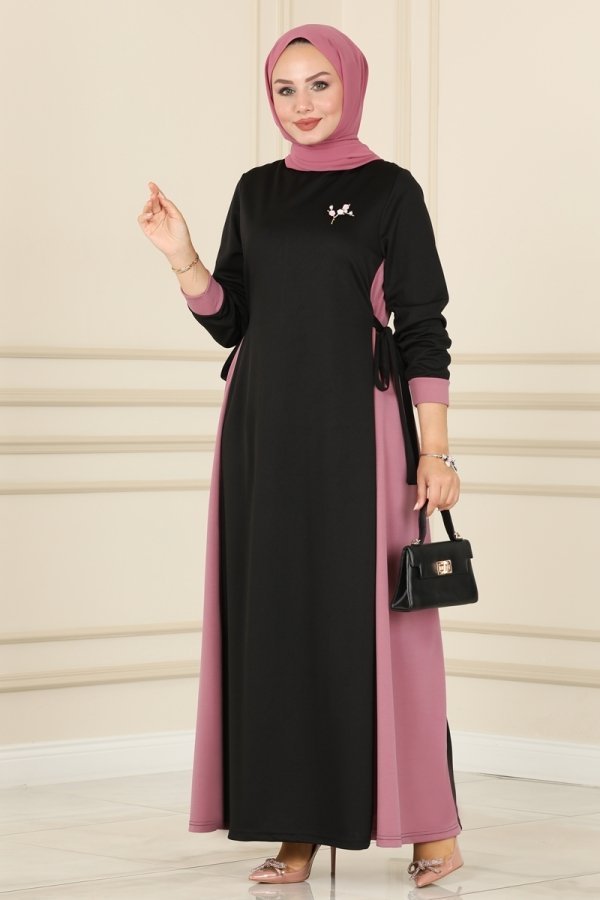 Moda Selvim Siyah & Gül Kurusu Çift Renkli Elbise