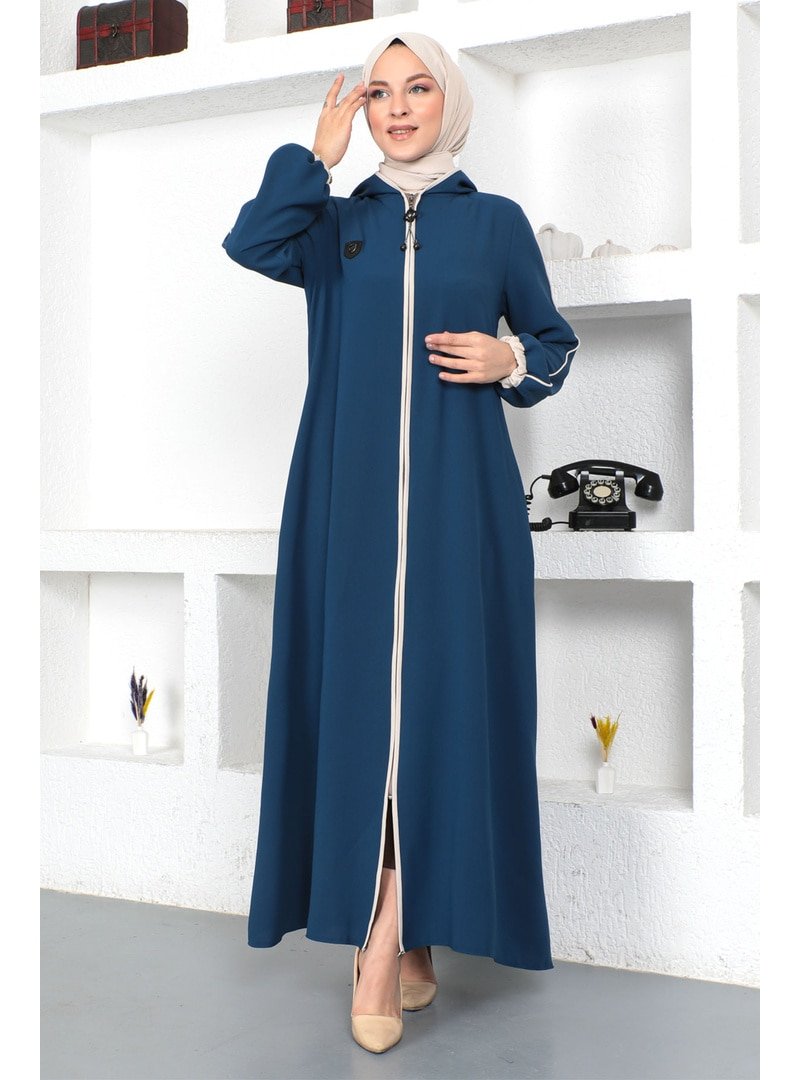 Tesettür Dünyası İndigo Kol Ucu Renkli Ferace Tesettür Dünyası İndigo Kol Ucu Renkli Ferace
