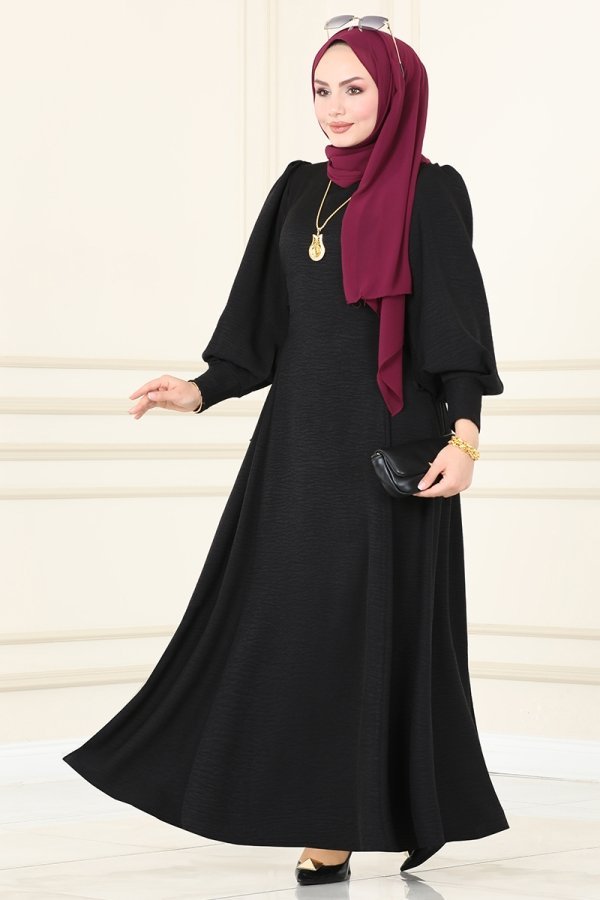 Moda Selvim Siyah Yandan Bağcıklı Elbise