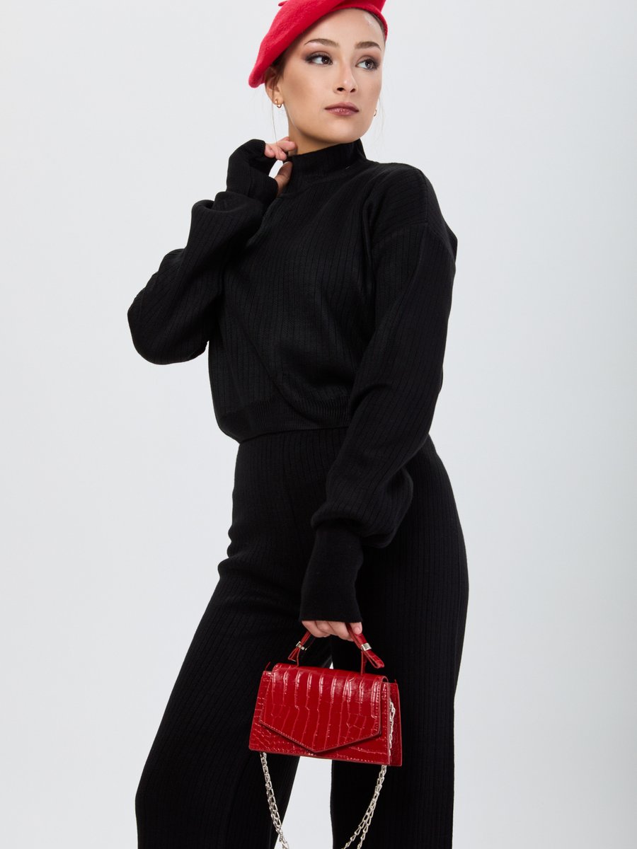 Tofisa Sıyah Kalın Fitilli Triko Takım