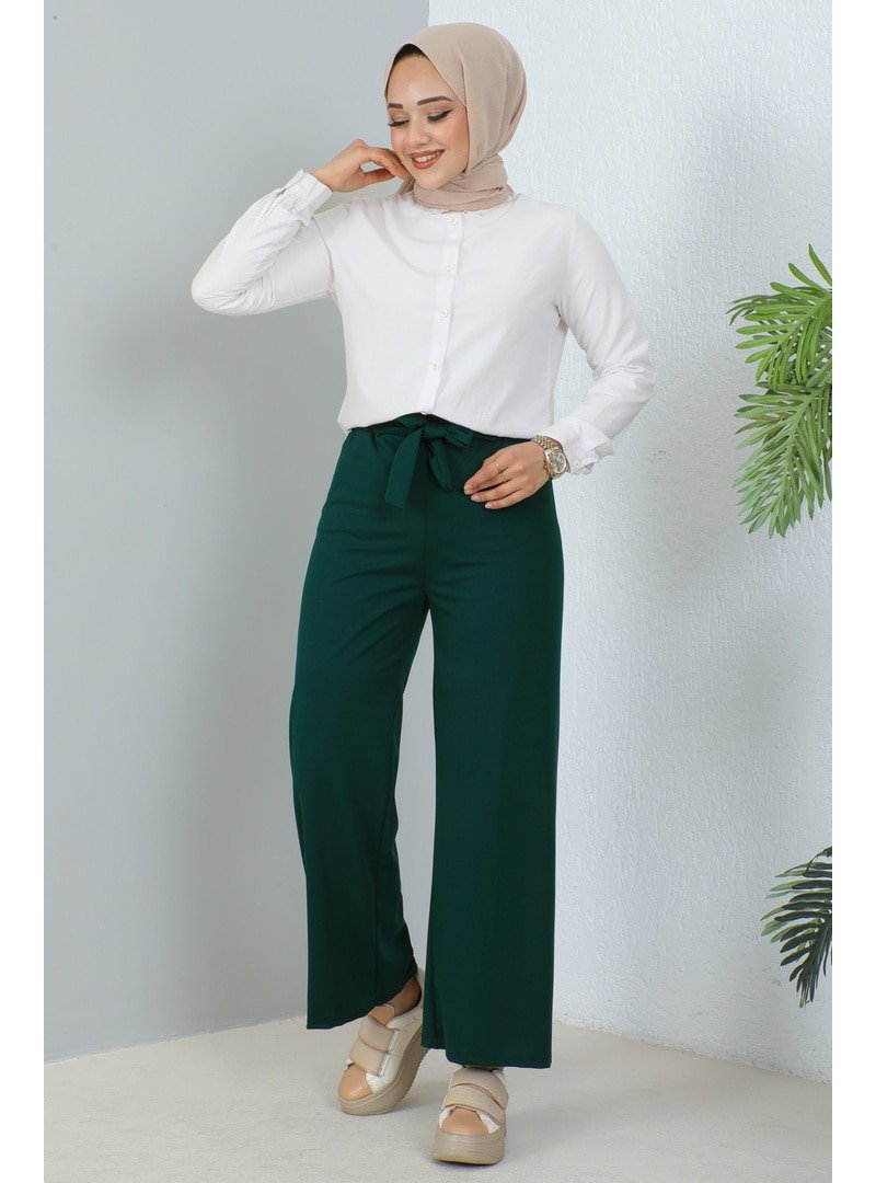 Benguen Zümrüt Yeşili Kuşakli Pantolon