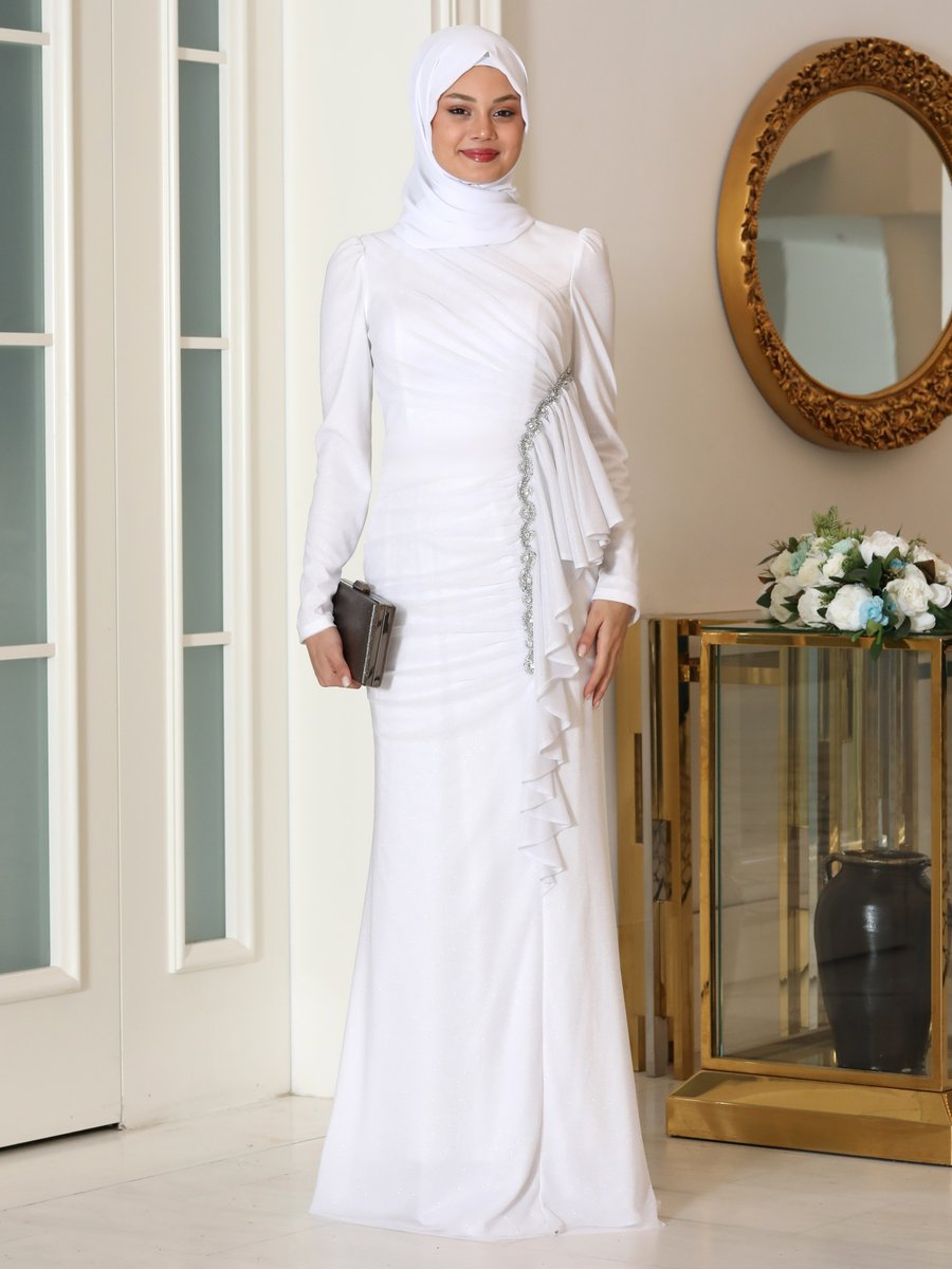 Azra Design Beyaz Zühre Abiye Elbise