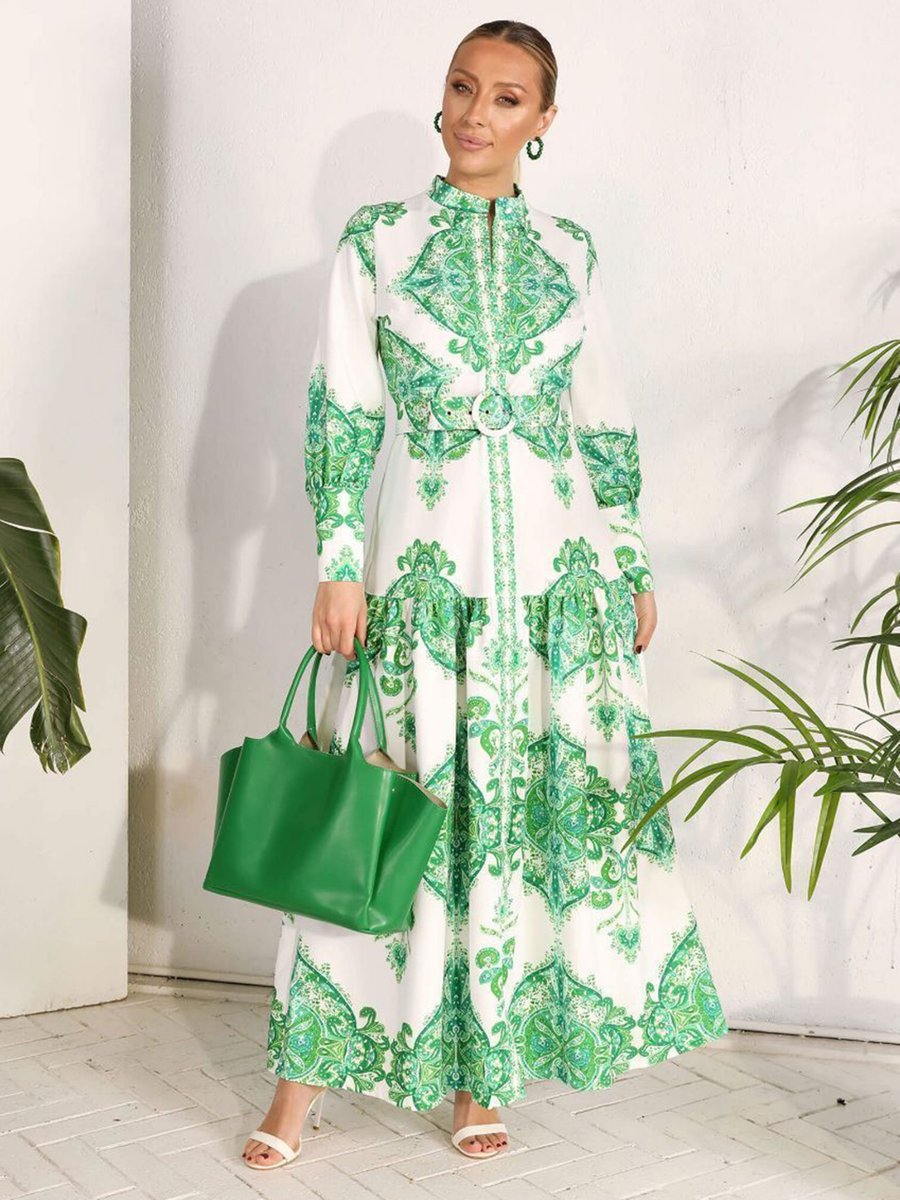 WELLWAY SHOP Yeşil Atlas Kumaş Elbise