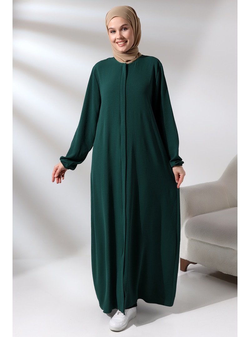 İhvan Zümrüt Yeşili Aerobin Gizli Fermuarlı Ferace Elbise