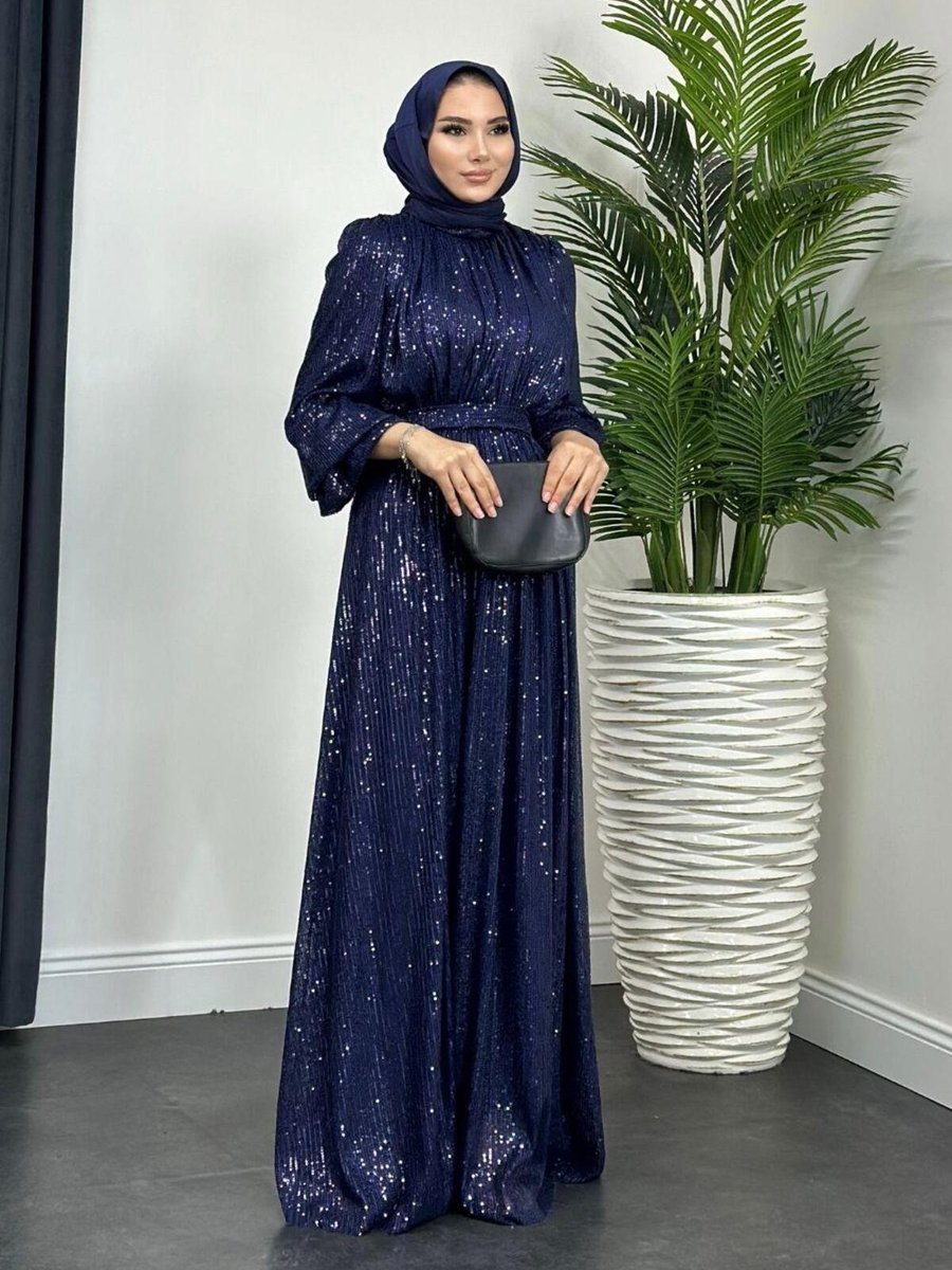 Şule Giyim Full Payet İşlemeli Abiye Elbise Lacivert