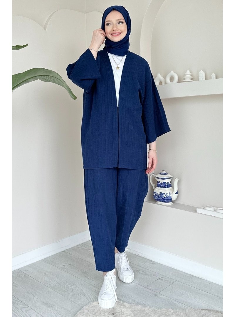 GİZCE Vania Saks Mavisi Kimono Takım