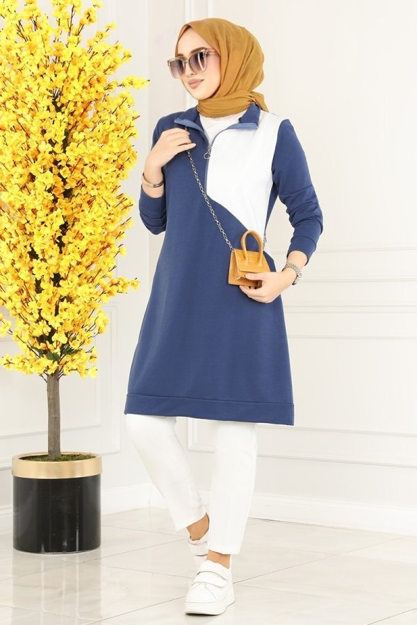 Moda Selvim Lacivert Garnili Spor Tunik Moda Selvim Lacivert Garnili Spor Tunik