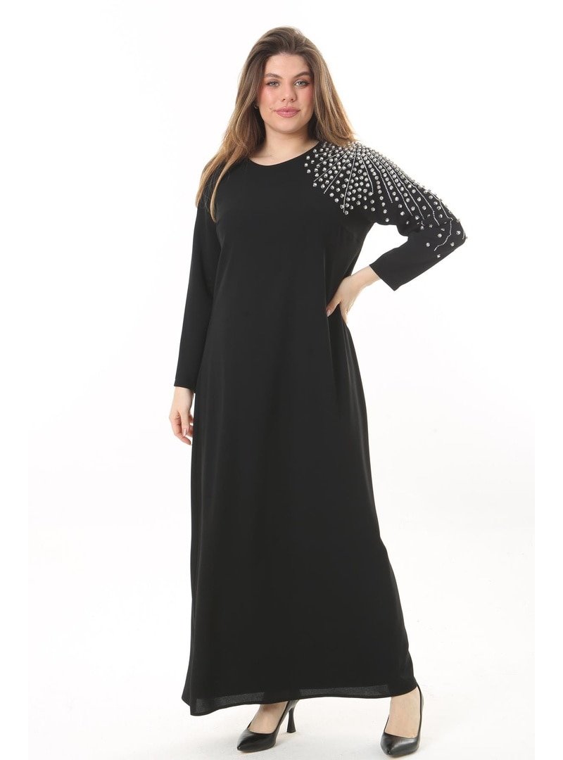 Ladies First Büyük Beden Siyah Uzun Abiye Elbise