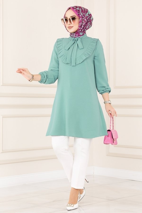 Moda Selvim Mint Fırfır Detaylı Tunik