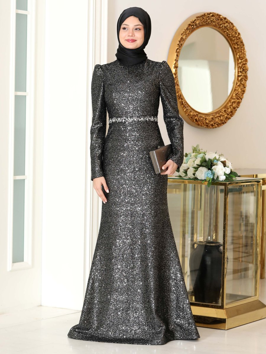Azra Design Gümüş Rengi Nihal Abiye Elbise