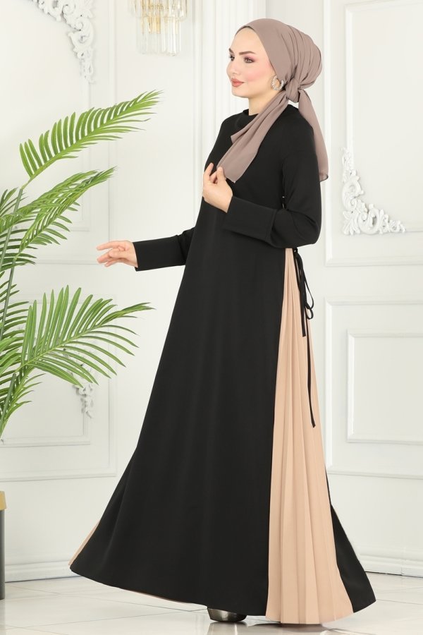 Moda Selvim Siyah & Vizyon Pilise Detaylı Elbise