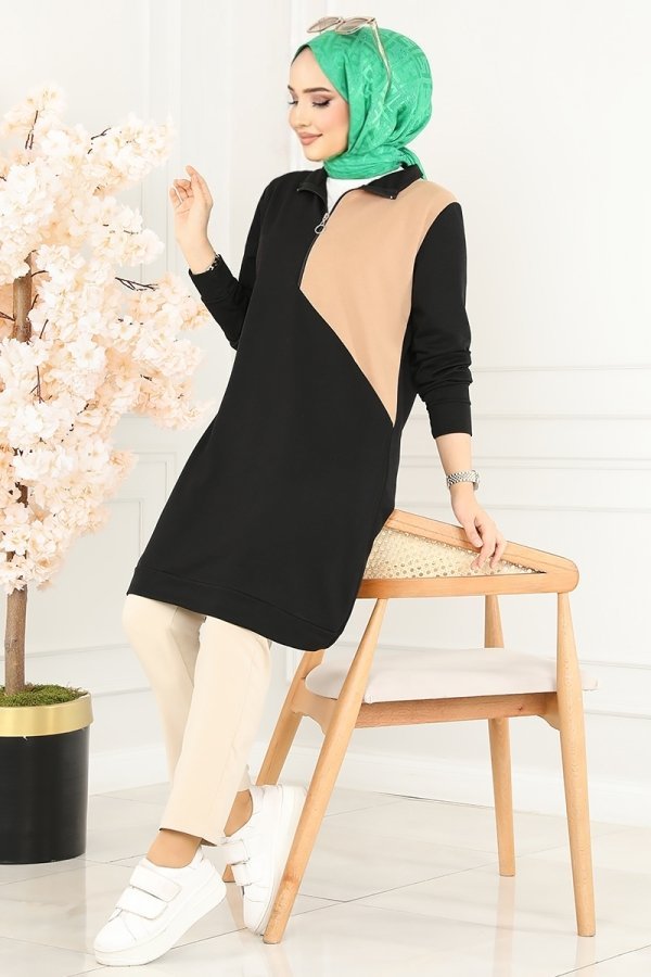 Moda Selvim Siyah & Vizyon Garnili Spor Tunik Moda Selvim Siyah & Vizyon Garnili Spor Tunik