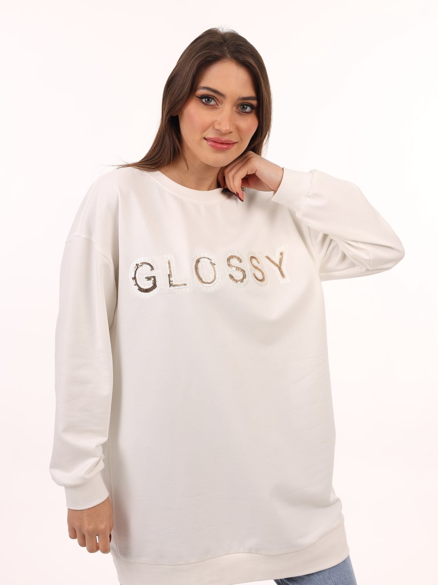 Vmk Still Tesettur Tunik Sweatshirt İplik Glossy Yazi Detaylı