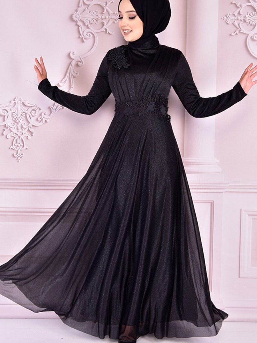 Modamerve Simli Abiye Elbise Siyah