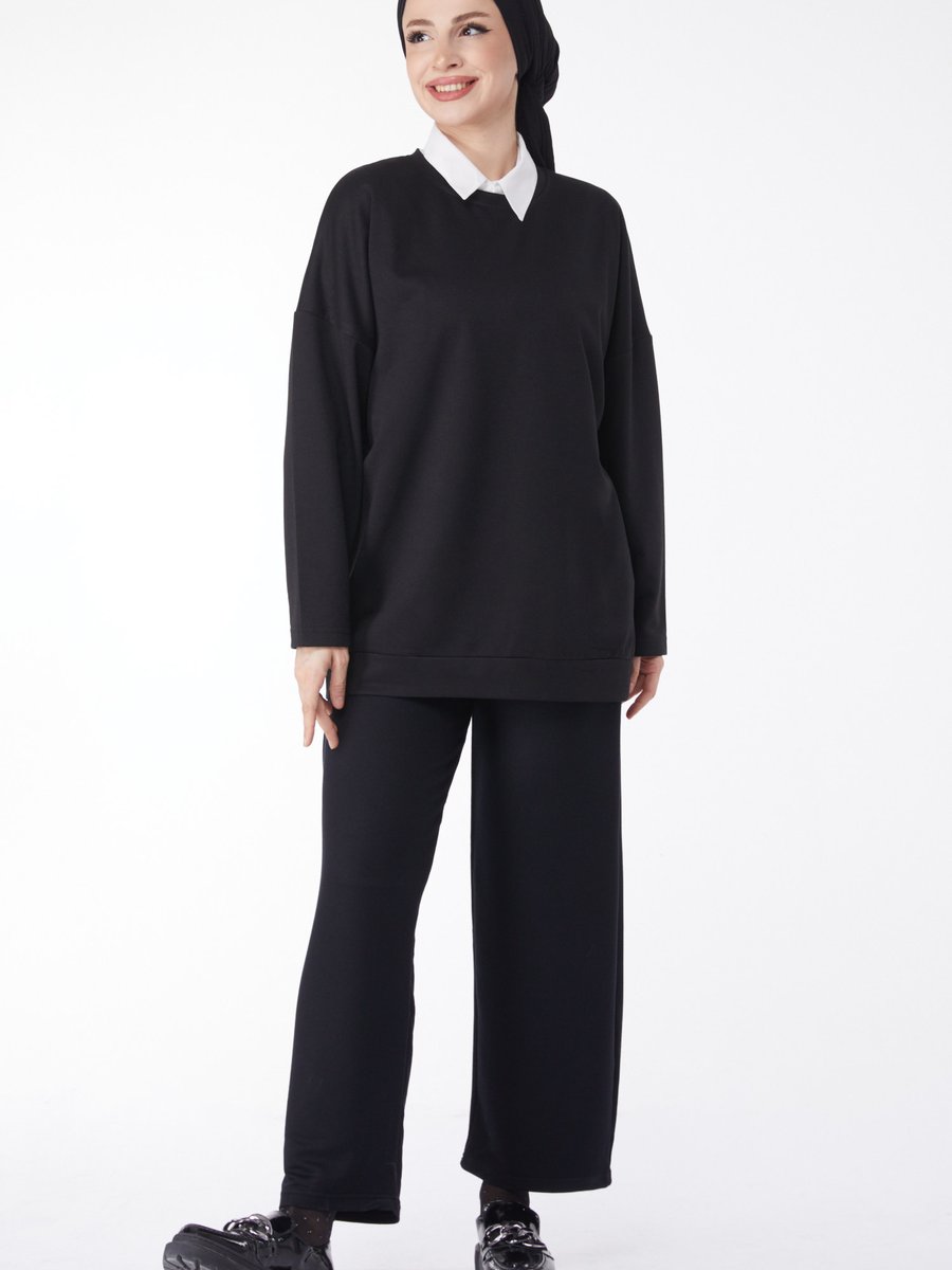 Tofisa Sıyah Sweatshirt+pantolon İkili Takım