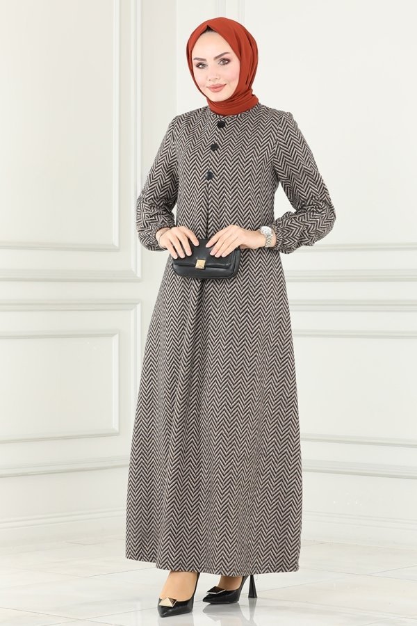 Moda Selvim Vizyon Düğme Detaylı Kışlık Elbise