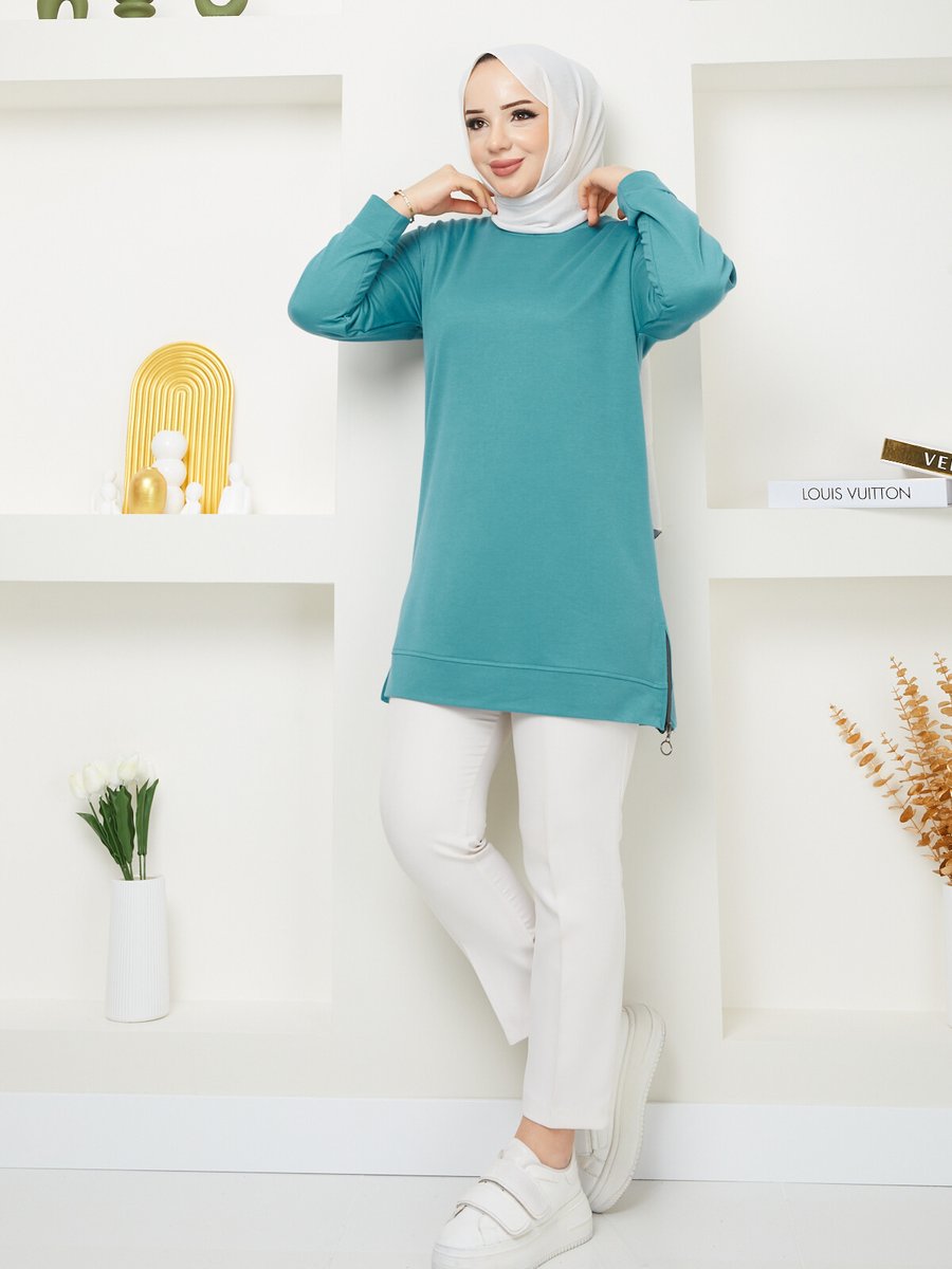 Sinanur Mint Fermuar Detaylı Sweatshirt