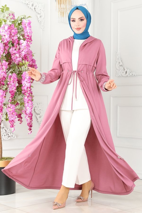 Moda Selvim Gül Kurusu Ribana Detaylı Spor Ferace Moda Selvim Gül Kurusu Ribana Detaylı Spor Ferace