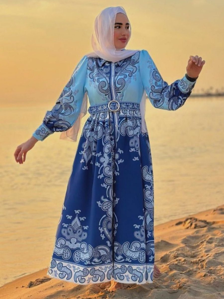 WELLWAY SHOP Mavi Atlas Kumaş Elbise