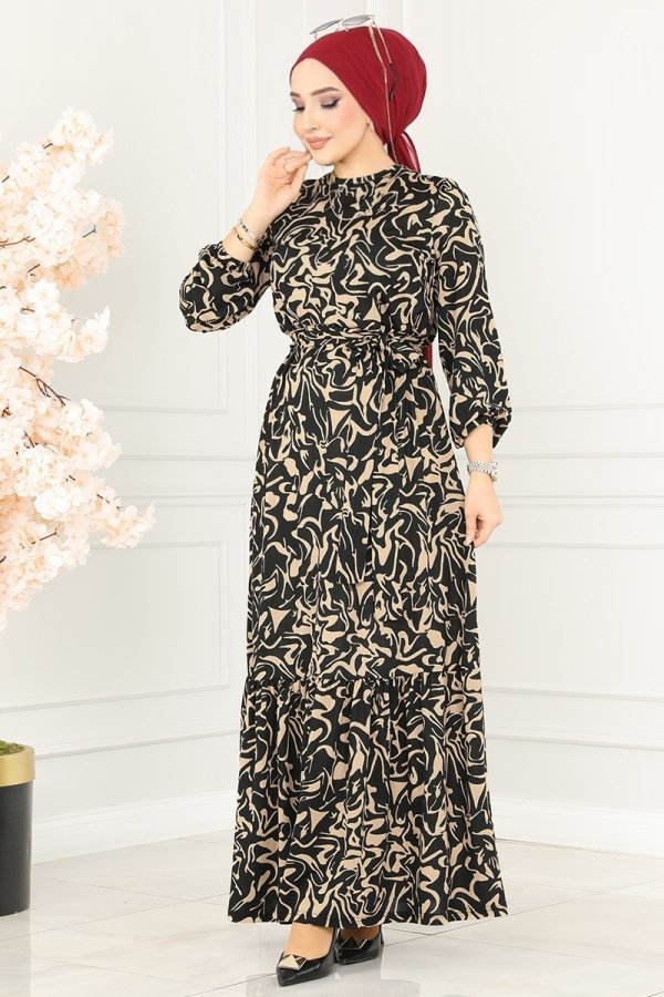 Moda Selvim Siyah Eteği Fırfırlı Helen Elbise
