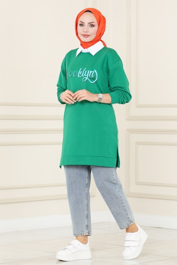 Moda Selvim Benetton Yeşili Renkli Yazı Baskılı Spor Tunik Moda Selvim Benetton Yeşili Renkli Yazı Baskılı Spor Tunik