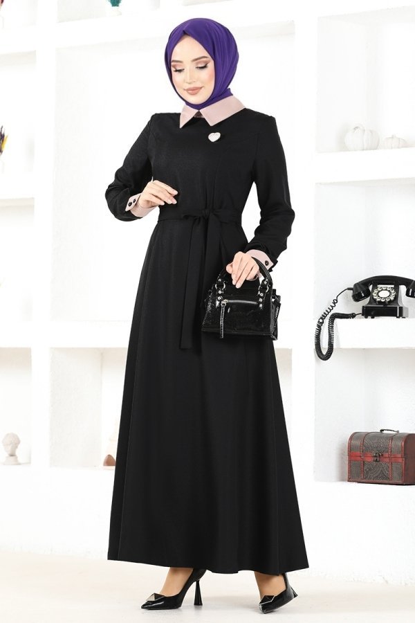 Moda Selvim Siyah & Vizyon Yakalı Gömlek Elbise