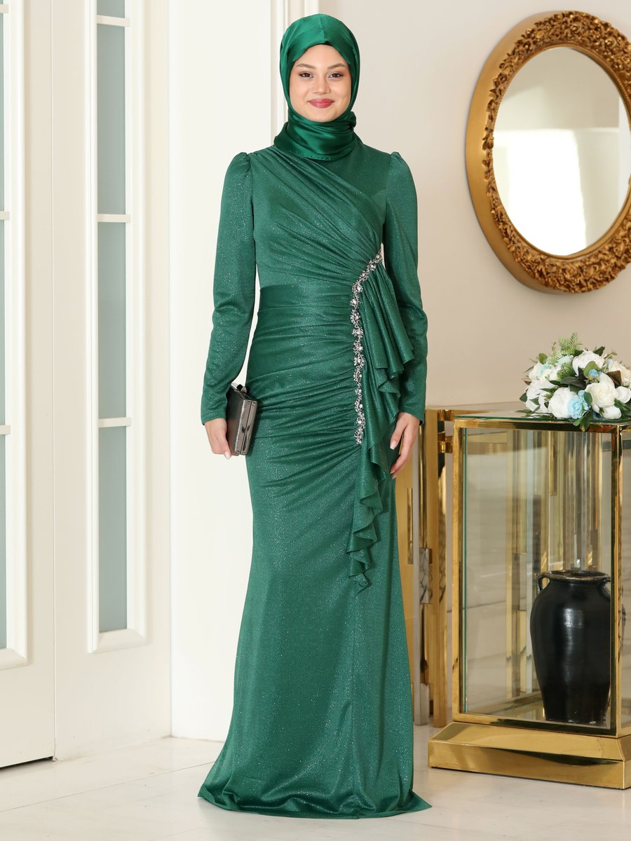 Azra Design Zümrüt Yeşili Zühre Abiye Elbise
