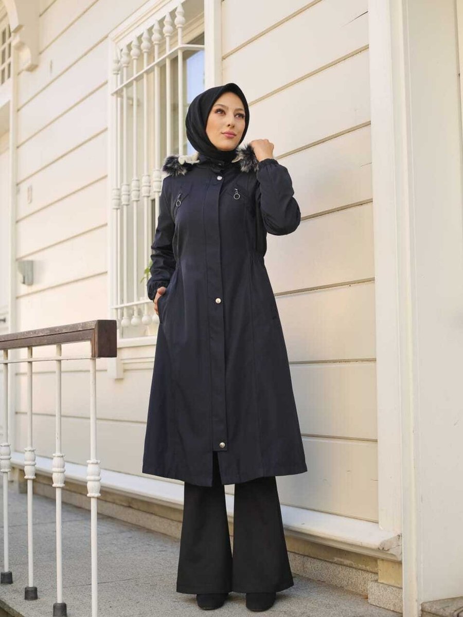 Vibeys Collection Lacivert Içi Kürklü Ve Su Geçirmez Kışlık Mont & Kaban