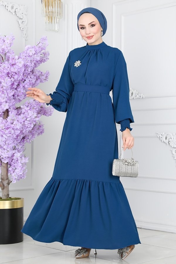 Moda Selvim İndigo Eteği Fırfırlı Aerobin Elbise