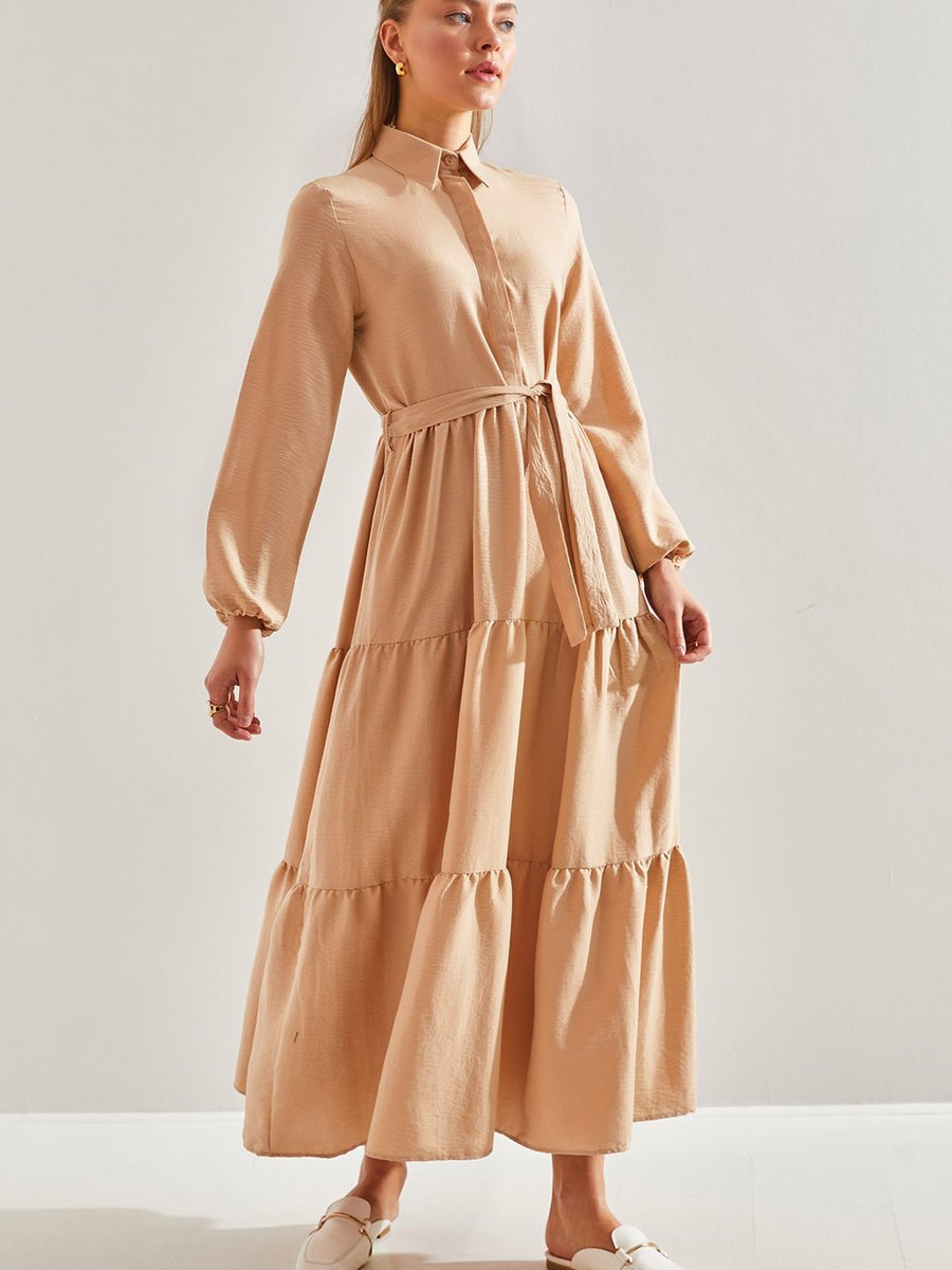 Bianco Lucci Modest Yakası İlikli Kloş Elbise