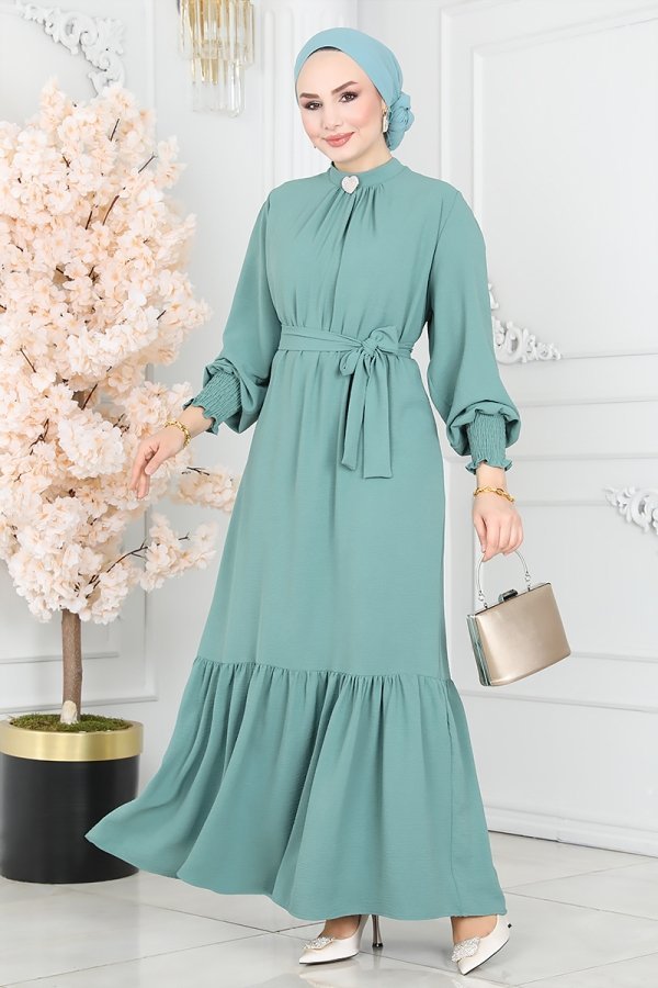 Moda Selvim Mint Eteği Fırfırlı Aerobin Elbise