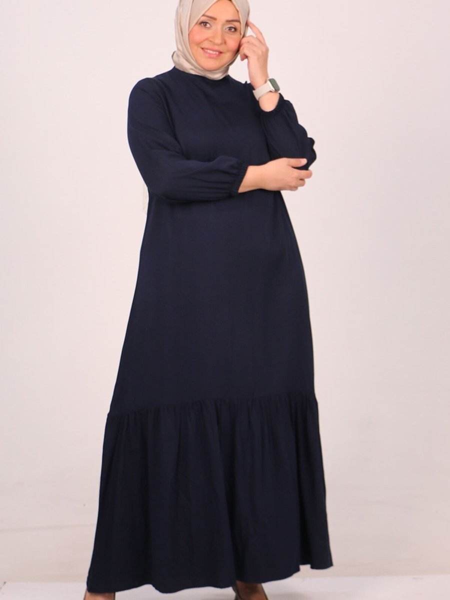 Moda Rosa Lacivert Büyük Beden Eteği Fırfırlı Belmando Elbise