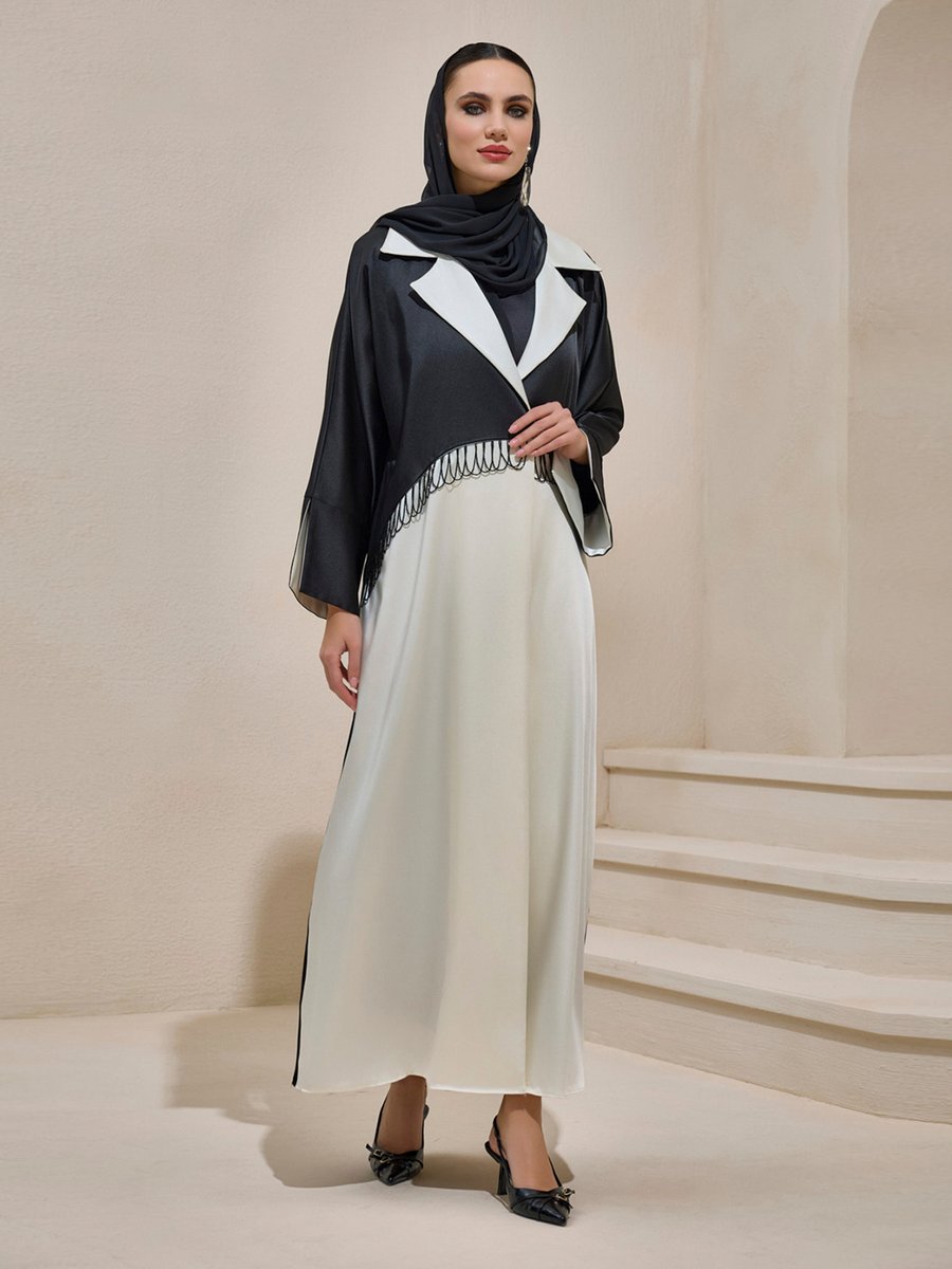 AL SHEIKHA Elegant Abaya Siyah Ekru