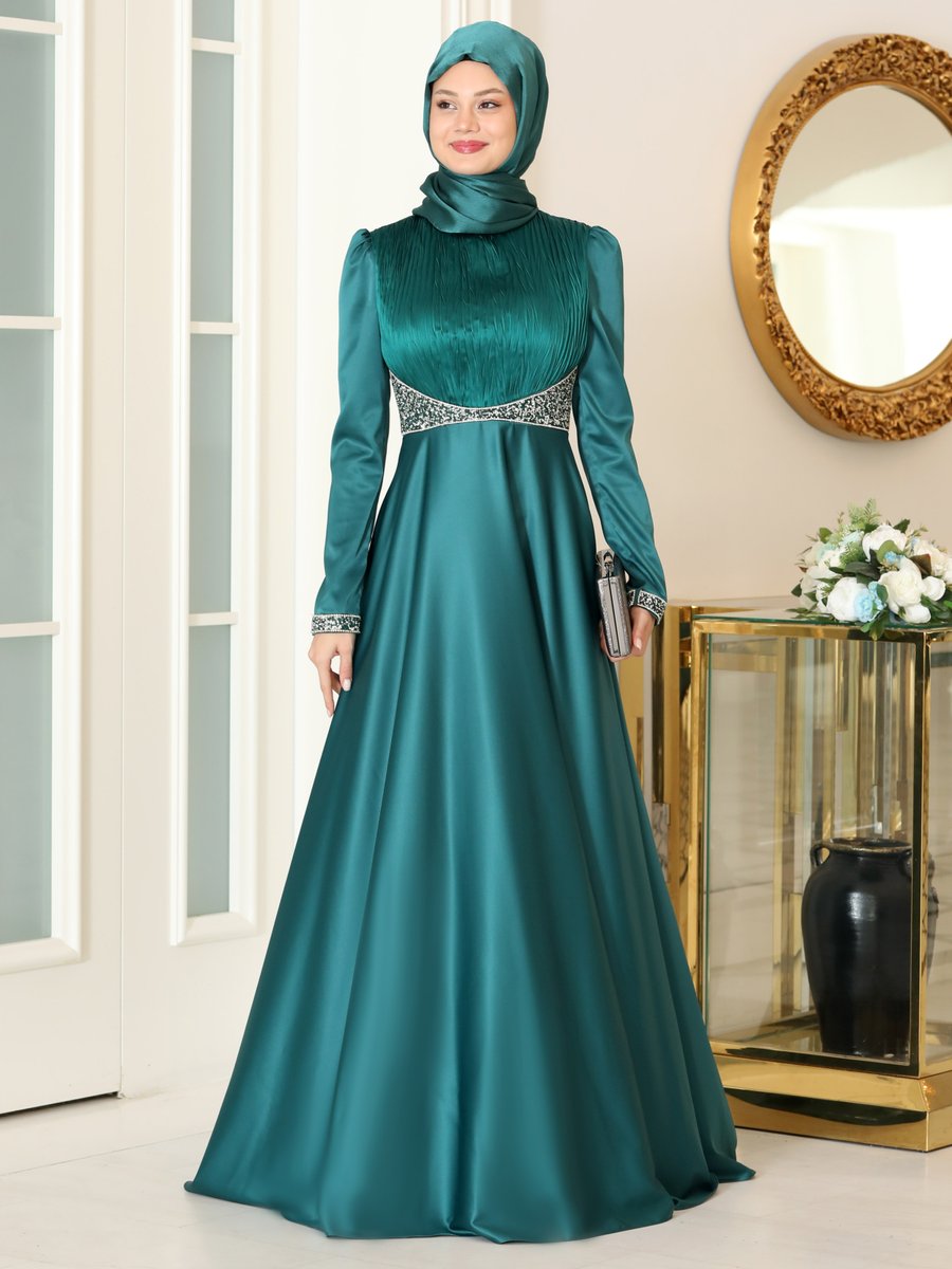 Azra Design Zümrüt Yeşili Gülfem Abiye Elbise