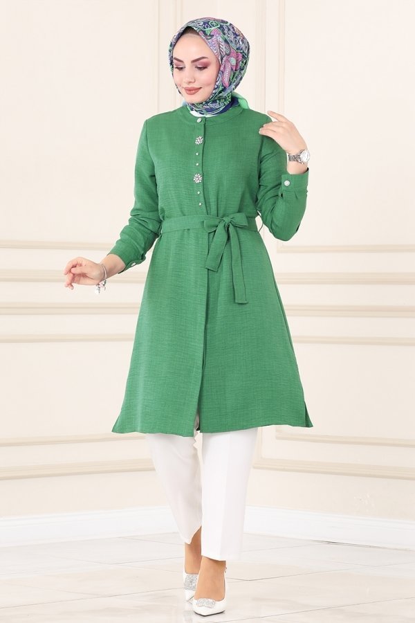 Moda Selvim Yeşil Taş Detaylı Tunik