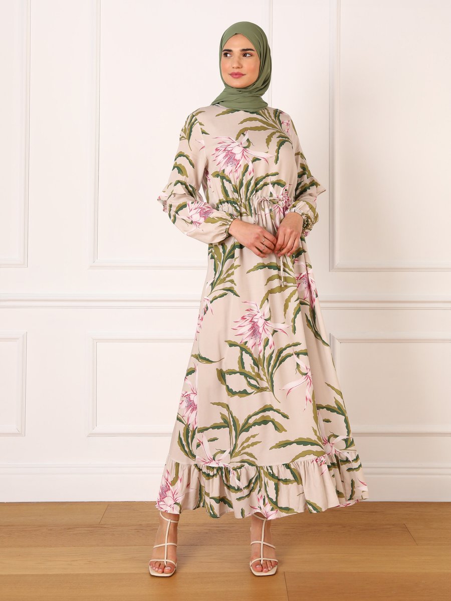 Refka Bej Doğal Kumaşlı Çiçek Desenli Elbise