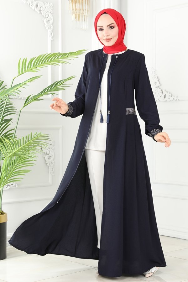 Moda Selvim Lacivert Püsküllü Medine İpeği Ferace Moda Selvim Lacivert Püsküllü Medine İpeği Ferace