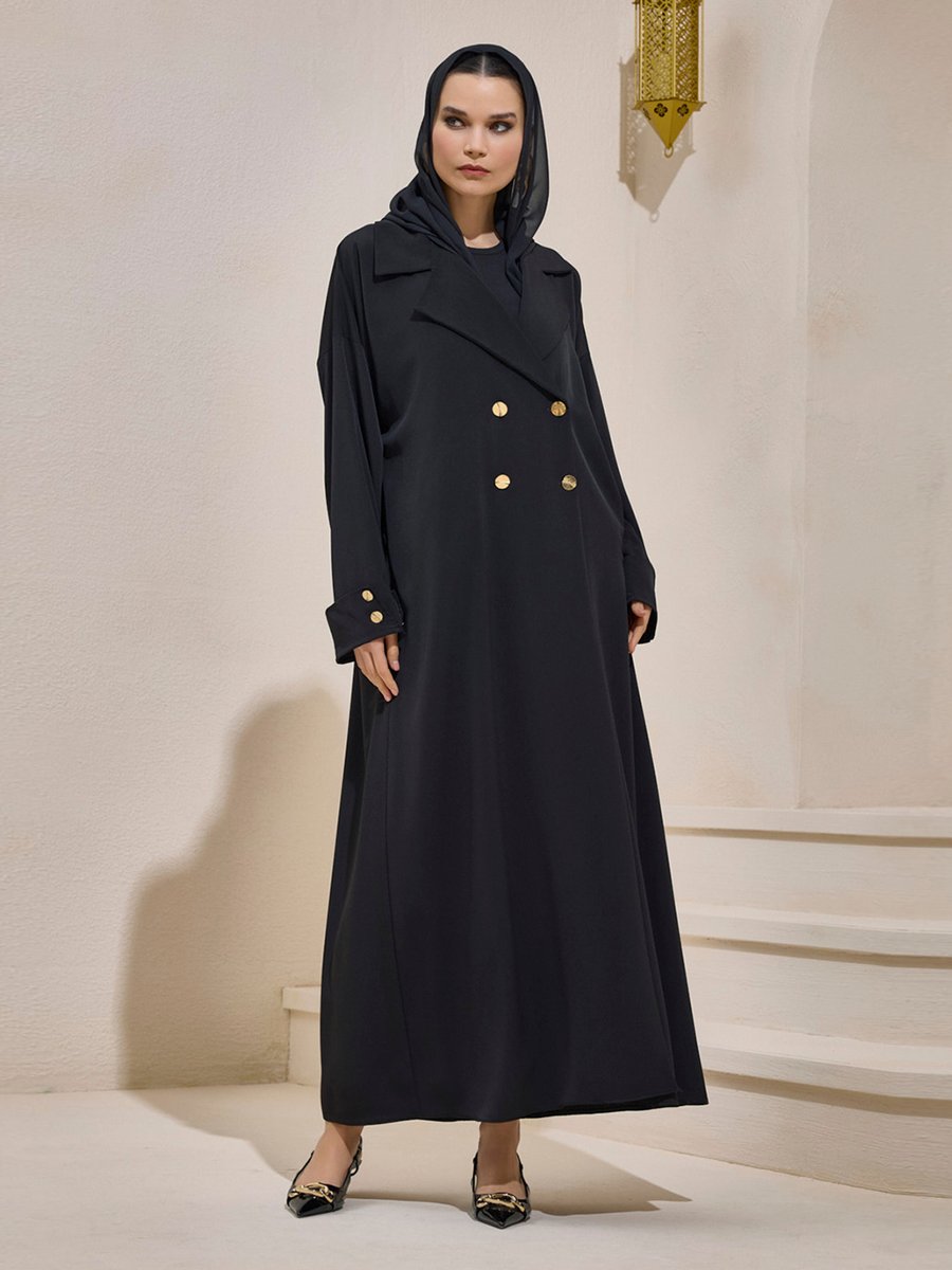 AL SHEIKHA Siyah Crepe Trench Abaya