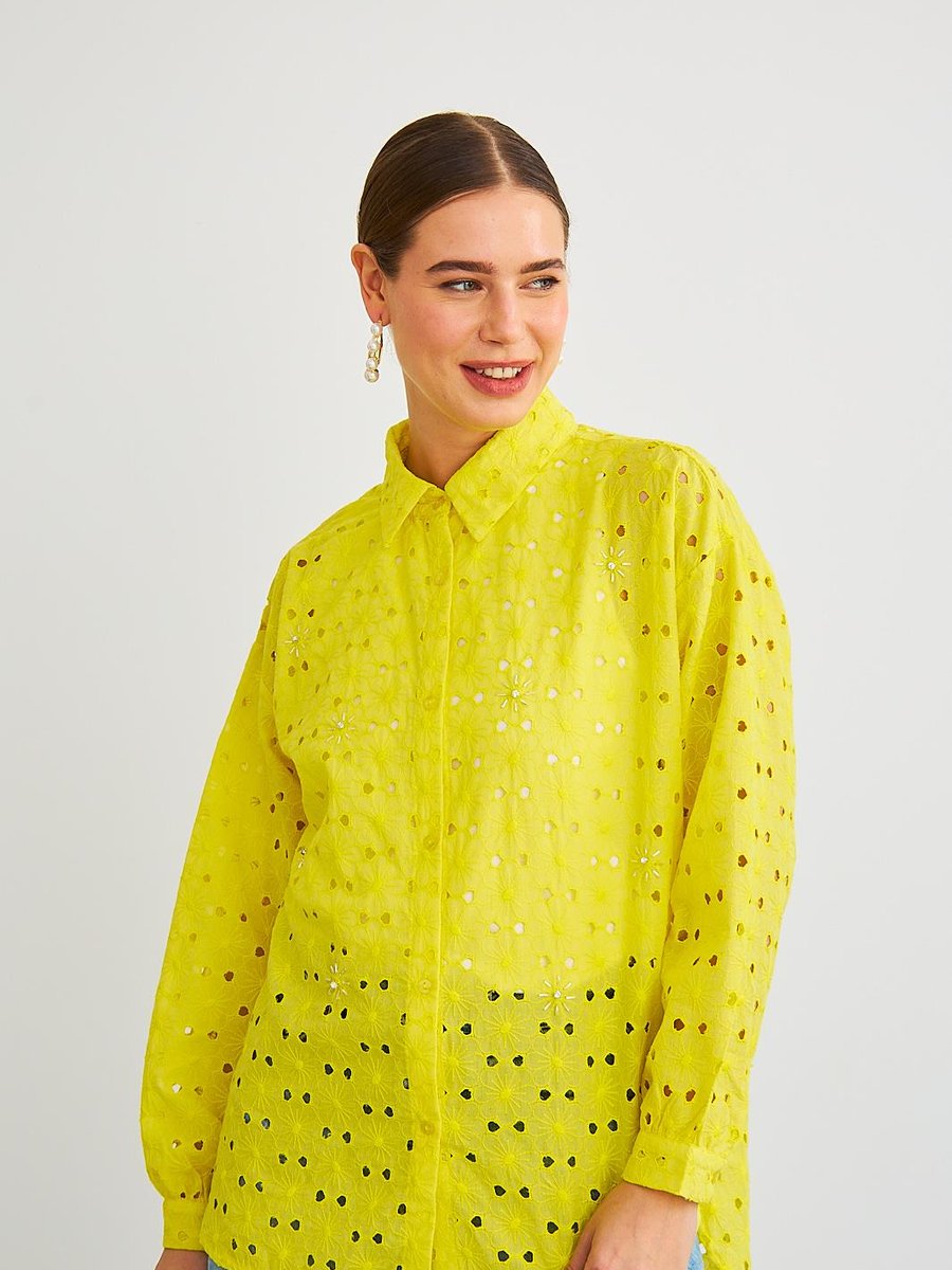 BASICPARK Sarı Chiko Taş İşlemeli Brode Gömlek