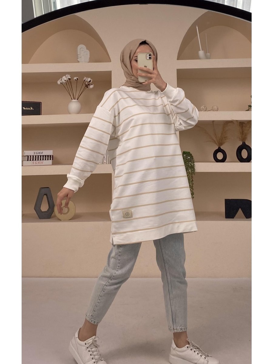 Basicpark Pitaya Çizgili Oversize Taş Sweatshirt