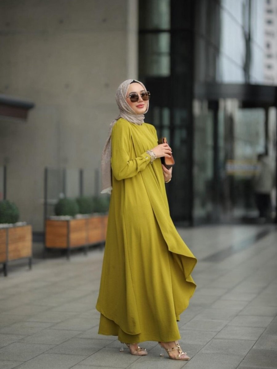 Ns Moda Ayrobin Hera Elbise Yağ Yeşili Model