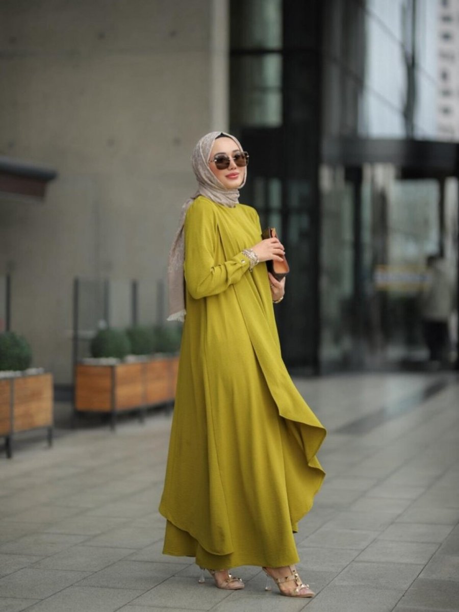 Ns Moda Ayrobin Hera Elbise Yağ Yeşili Model