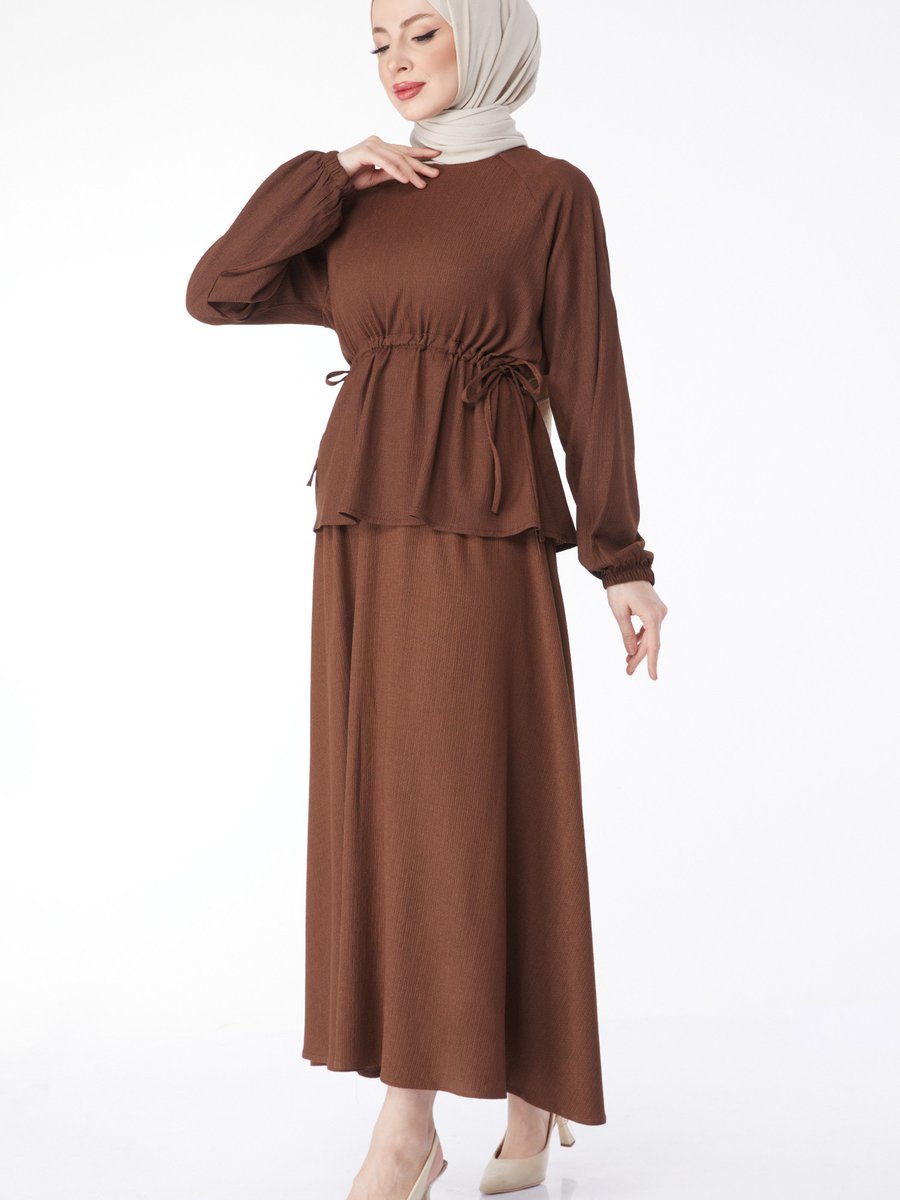 Tofisa Kahve Belden Büzgülü İkili Takım