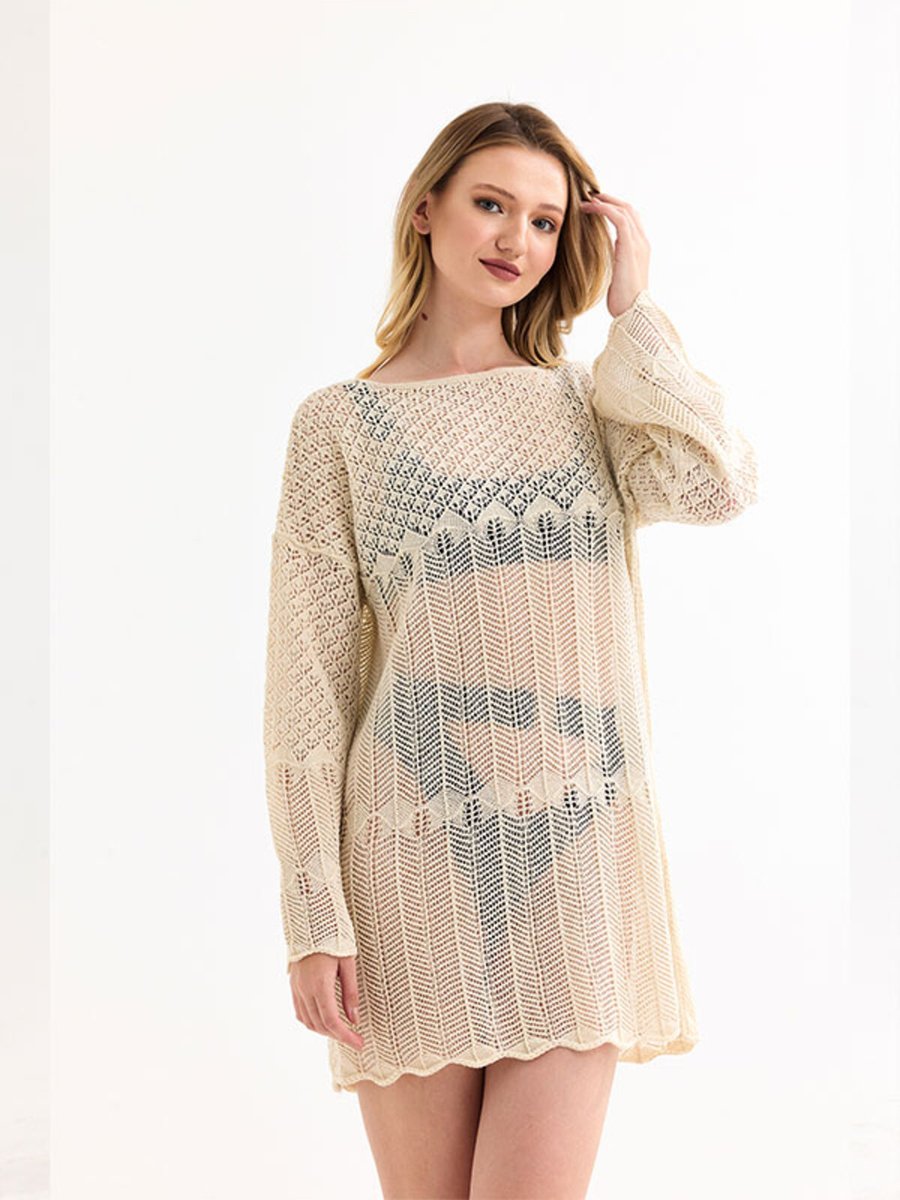 Sun Art Knitting Kadın Yazlık Triko Örgü Ajurlu Delikli Tunik